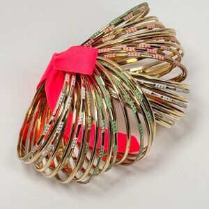 New Skinny Bracelet Stack Set Gold Tone Slim Bangles Enamel Ethnic Glam